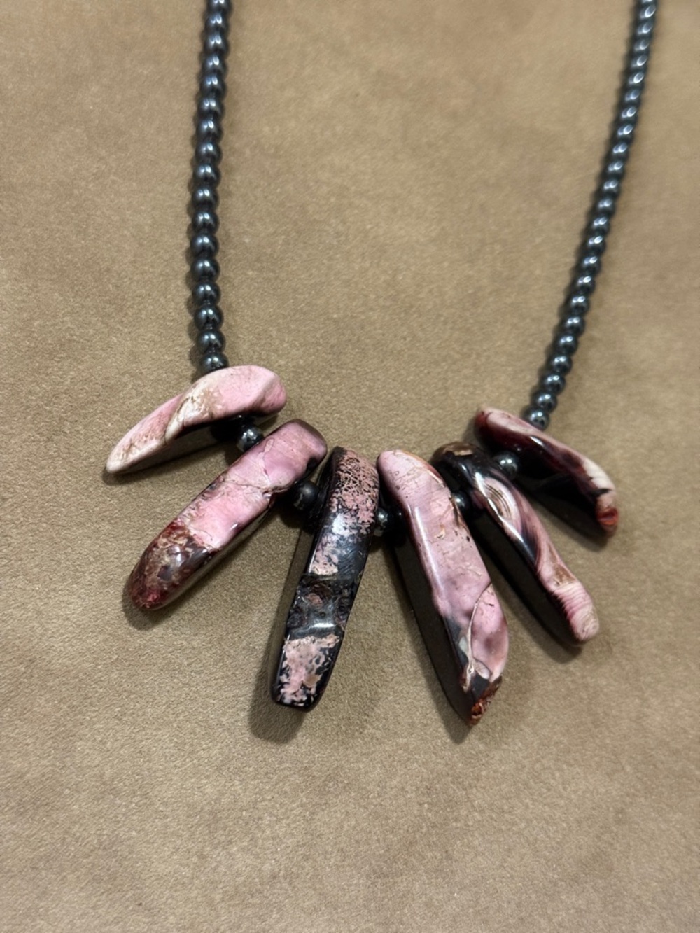 DeMarcus Alexan 4mm Pink Lobster Stone Hematite Necklace